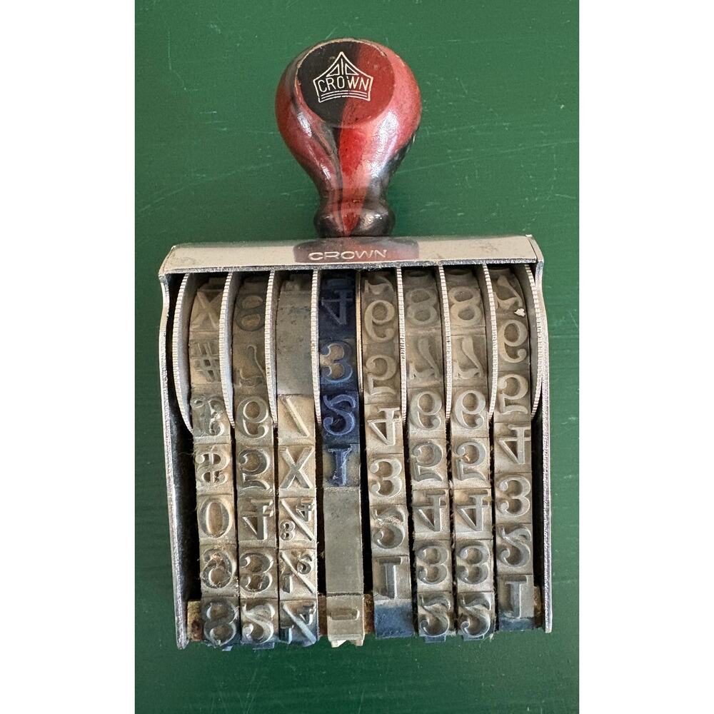 Large 7” Vintage CROWN Stamp w/ 8 Rubber Bands